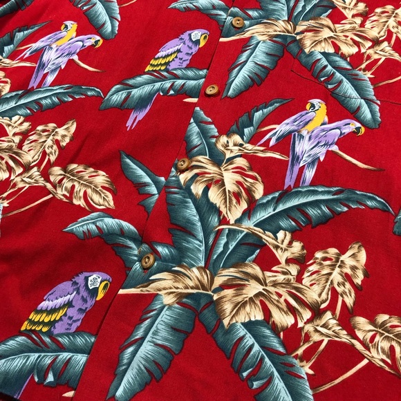 Paradise Found Hawaiian Shirt Mens L Large Magnum PI Red Parrots Vintage 80’s - Picture 2 of 4